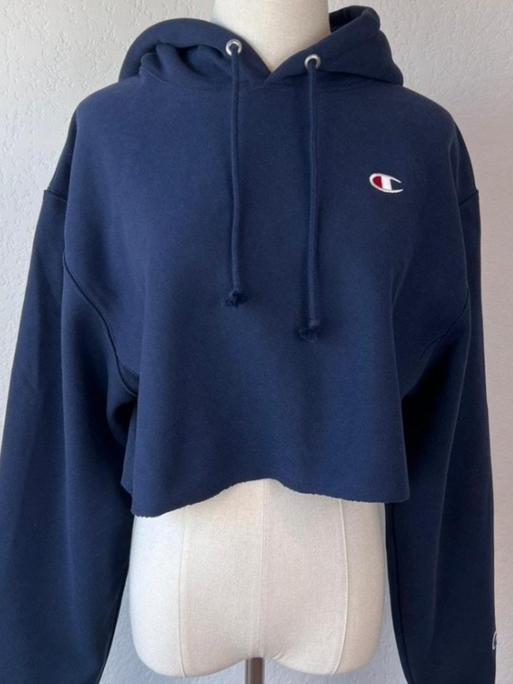 Champion Navy Cropped Hoodie with Small Embroidered Logo